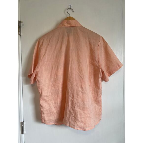 Harmony short sleeve linen button up shirt peach sheer collar art Size 18 - Picture 2 of 9